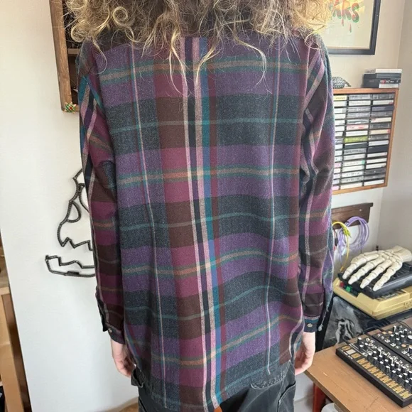 Vintage 80s Plaid Long Sleeve Button Down Flannel - Size Large - Picture 6 of 8